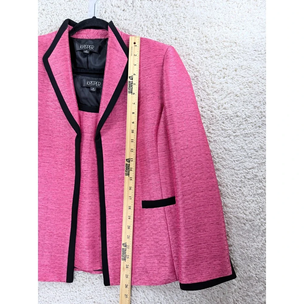 Kasper Blazer & Top Set Womens 18 Pink Excellent Textured Contrast Trim Suit